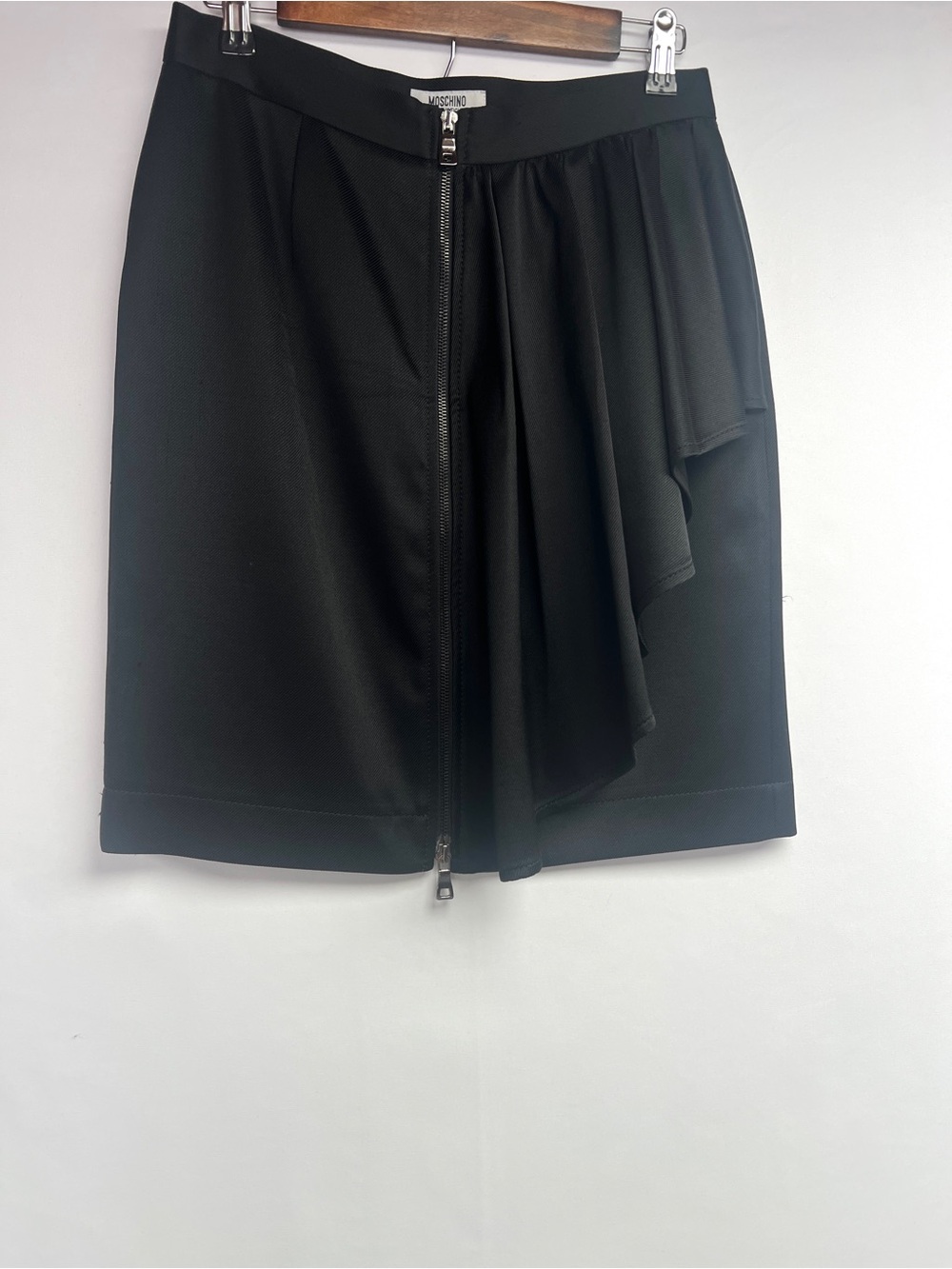 Moschino Cheap and Chic Black Asymmetric Draped Mini Skirt with Front Zip